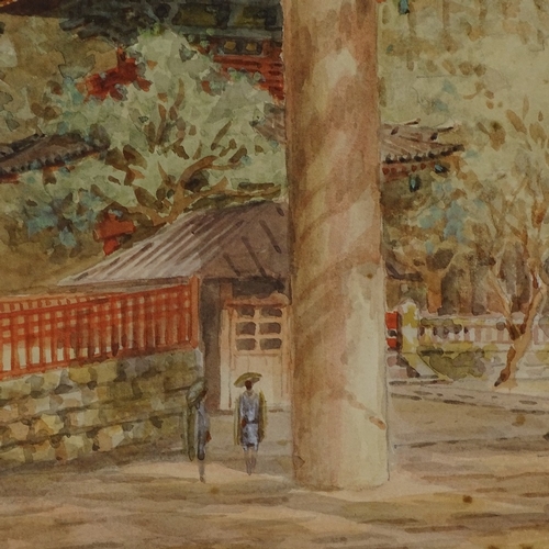 2213 - M Kawashugo, watercolour, temple, signed, 20