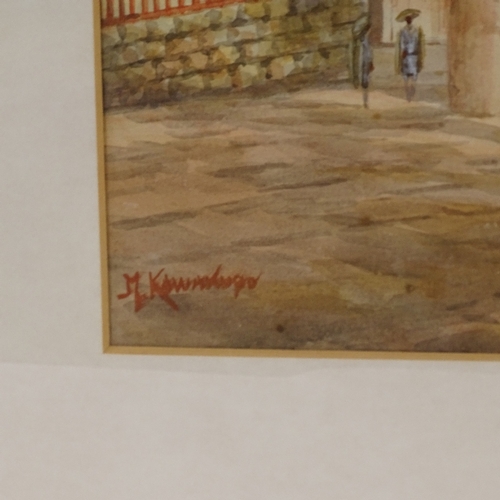 2213 - M Kawashugo, watercolour, temple, signed, 20