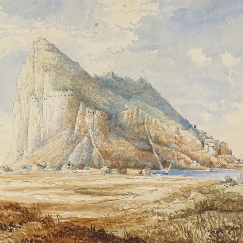 2214 - 19th century watercolour, view of Gibraltar, unsigned, 9.5