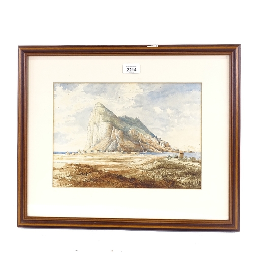 2214 - 19th century watercolour, view of Gibraltar, unsigned, 9.5