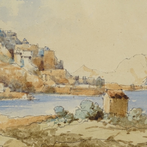 2214 - 19th century watercolour, view of Gibraltar, unsigned, 9.5