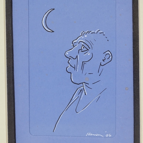 2216 - Peter Howson OBE (born 1958), ink hand drawn card, man looking at the moon, signed and dated '04, 5.... 