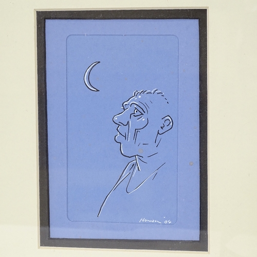 2216 - Peter Howson OBE (born 1958), ink hand drawn card, man looking at the moon, signed and dated '04, 5.... 