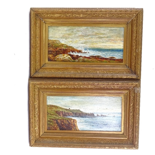 2220 - A pair of 19th century oils on board, coastal scenes, unsigned, 7