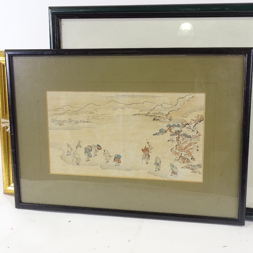 2239 - 3 various Japanese woodblock prints and watercolours, framed (3)