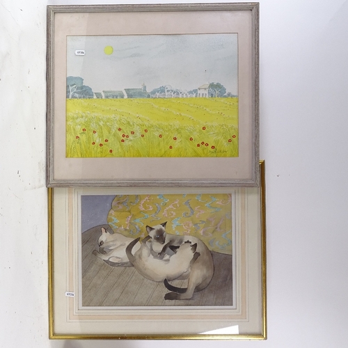 2241 - Heather Hilder, 2 watercolours, Siamese cats, 11.5