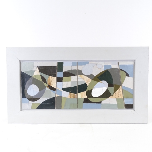 2246 - Mixed media paint/collage, abstract composition in painted frame, overall frame size 16.5