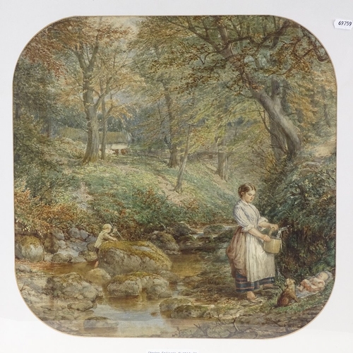 2252 - Charles Callcott, 19th century watercolour, figures in woodland, 17.5