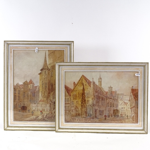 2253 - E Nevil, pair of watercolours, European street scenes, 15