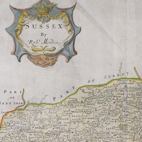 2254 - Robert Morden, hand coloured map of Sussex, 1722, image 13.5