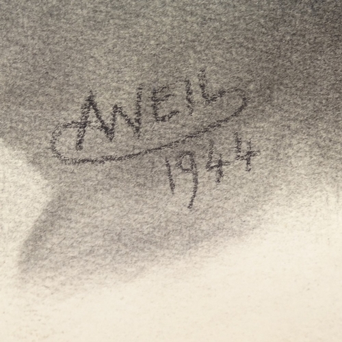 2258 - A Weil, charcoal drawing, Charles De Gaulle, signed and dated 1944, 18