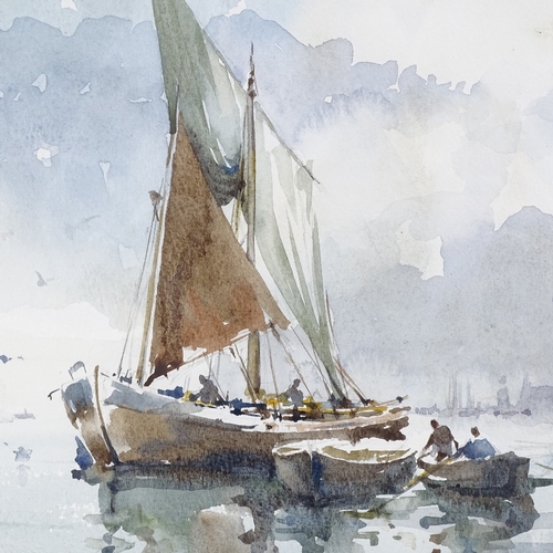 2261 - Dennis Page (born 1926), watercolour, fishing boats Giudecca Venice, signed, 9