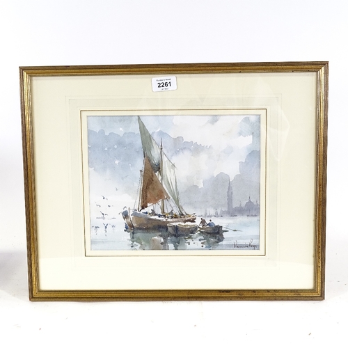 2261 - Dennis Page (born 1926), watercolour, fishing boats Giudecca Venice, signed, 9