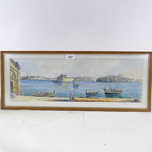 2267 - Joseph Galea, watercolour, Grand Harbour Malta, 1955, 7.5