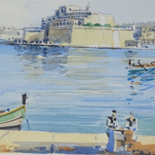 2267 - Joseph Galea, watercolour, Grand Harbour Malta, 1955, 7.5