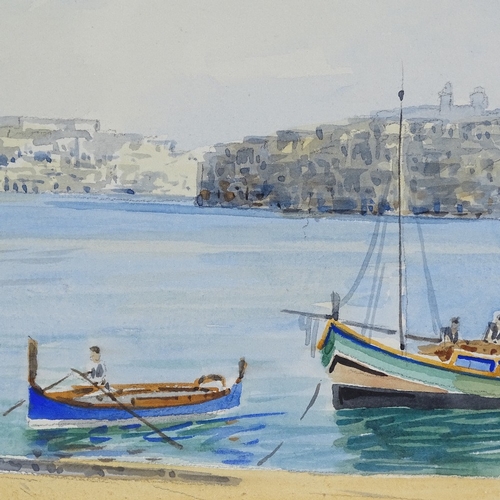 2267 - Joseph Galea, watercolour, Grand Harbour Malta, 1955, 7.5