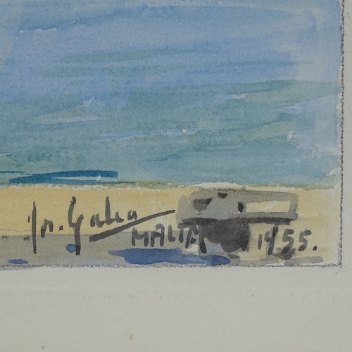 2267 - Joseph Galea, watercolour, Grand Harbour Malta, 1955, 7.5