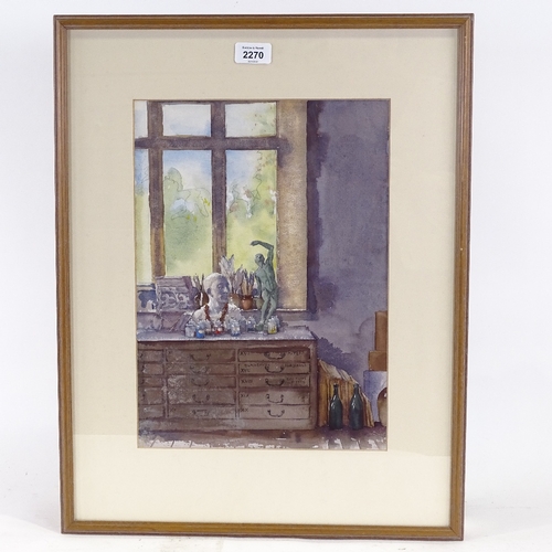 2270 - Robert Wraith, watercolour, artist's studio, signed, 15