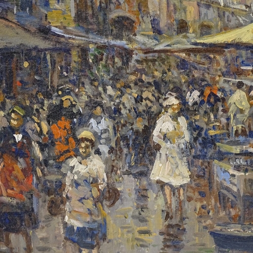 2276 - Eniko Esposito, oil on board, Italian harbour scene, signed with Exhibition information verso, 12