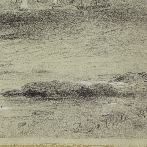 2279 - D De Ville, charcoal and chalk coastal view, 1902, 11