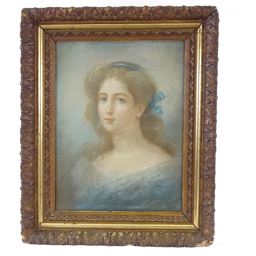 2293 - 19th century coloured pastels, portrait of a girl, unsigned, 19