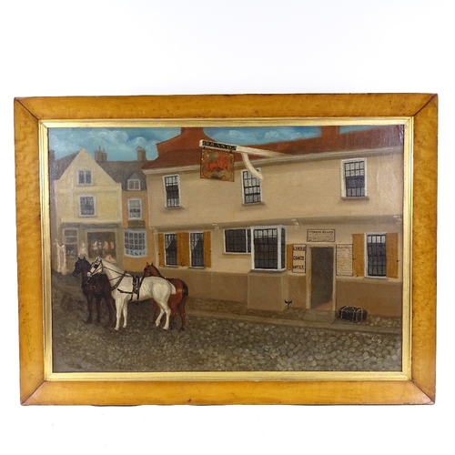 2319 - 19th century oil on canvas, a coaching inn, unsigned, 21