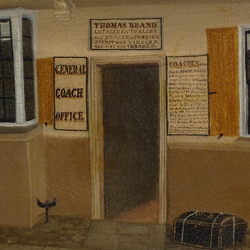 2319 - 19th century oil on canvas, a coaching inn, unsigned, 21