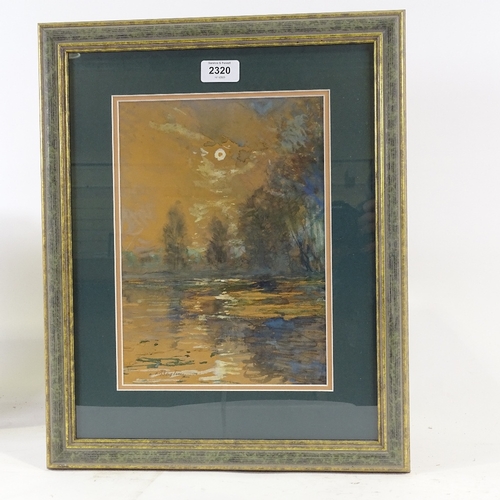 2320 - Alfred Bastien (1873 - 1955), watercolour, moonlit lake scene, signed, 11.5