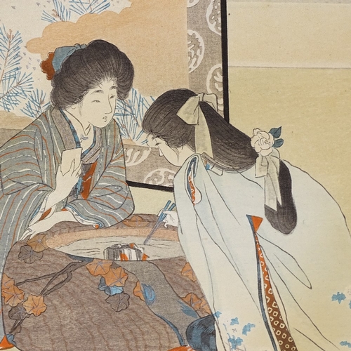 2327 - Japanese colour woodblock print, a quiet talk over the brazier, sheet size 10