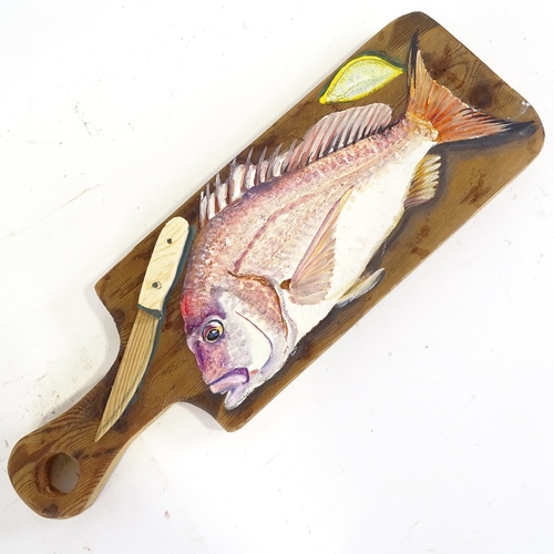 2330 - Clive Fredriksson, wood/paint sculpture, fish platter, length 19