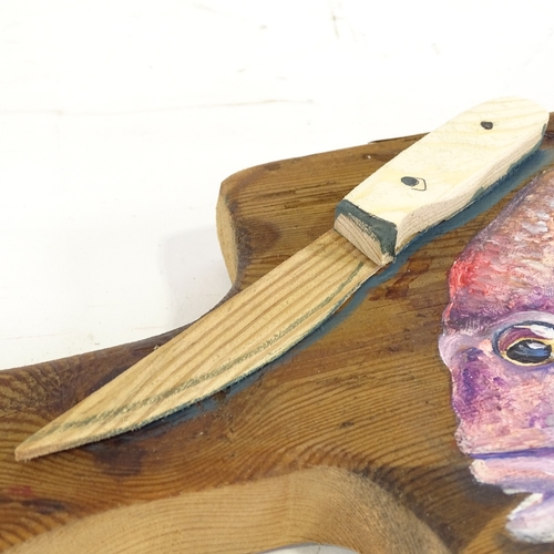 2330 - Clive Fredriksson, wood/paint sculpture, fish platter, length 19