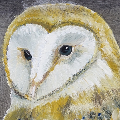 2331 - Clive Fredriksson, oil on board, 2 owls in rustic metal and wood frame, overall dimensions 21