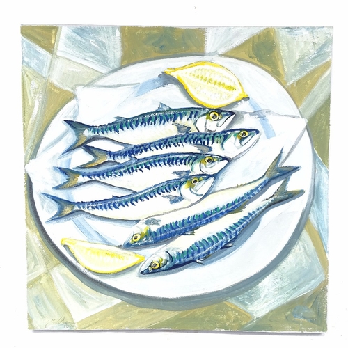 2332 - Clive Fredriksson, oil on canvas, mackerel, unframed, 22