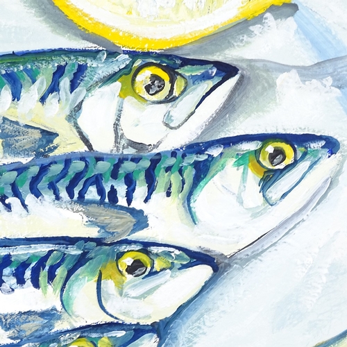 2332 - Clive Fredriksson, oil on canvas, mackerel, unframed, 22