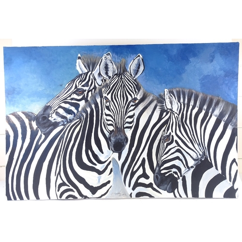 2334 - Clive Fredriksson, large oil on canvas, zebras, 30