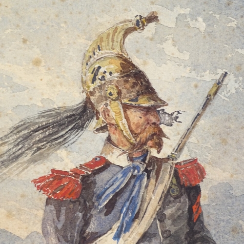 2335 - French School, 19th century watercolour, soldier on horseback, indistinctly signed, dated 1871, 20