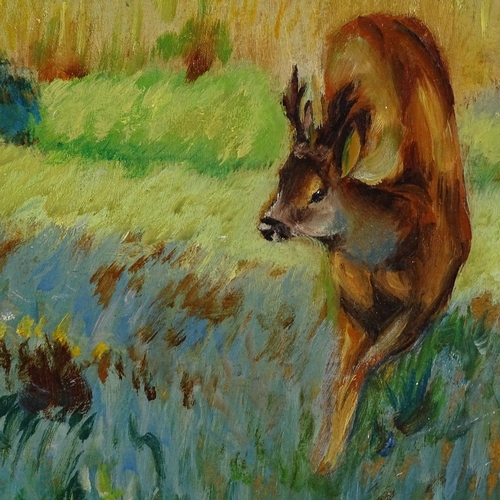 2336 - Hebein, oil on board, deer at the edge of a field, signed and dated 1946, 16.5