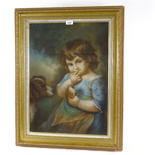 2337 - After John Russell, pastels on board, child with a dog, modern, 24