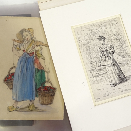 2340 - Folder of 19th century drawings, various artists