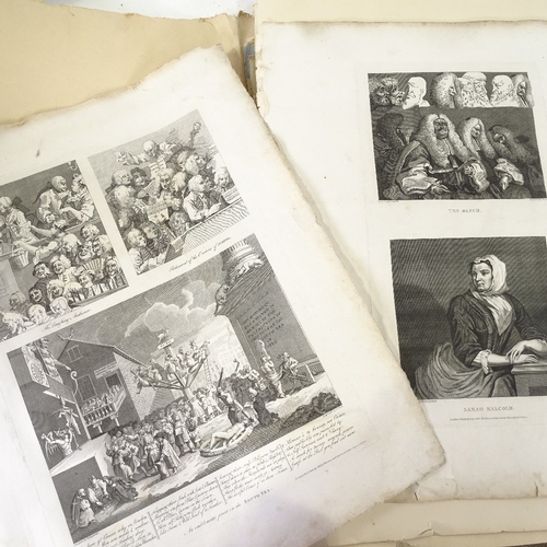 2341 - Folder of prints and drawings, including Hogarth engravings