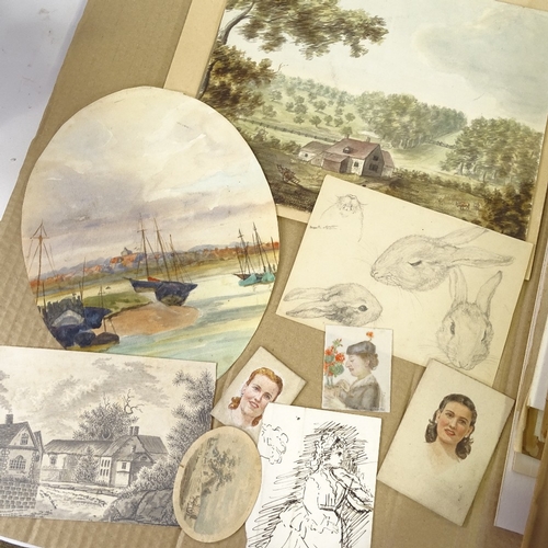 2342 - Folder of 19th and 20th century drawings and watercolours