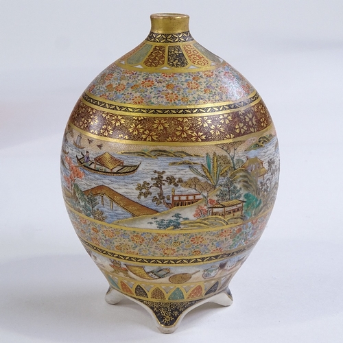 384 - A finely decorated Japanese Satsuma porcelain gourd vase of small size, hand painted and gilded rive... 