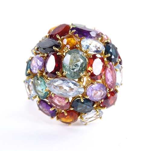 1122 - A large gem-set bombe ring, circa 1980s, gemstones include amethyst, garnet, citrine, aquamarine etc... 