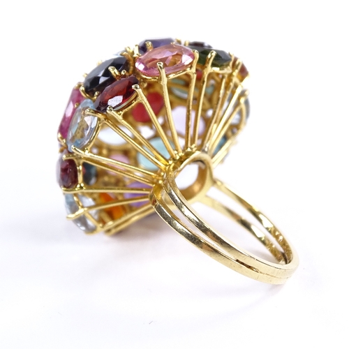 1122 - A large gem-set bombe ring, circa 1980s, gemstones include amethyst, garnet, citrine, aquamarine etc... 