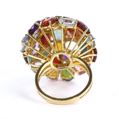 1122 - A large gem-set bombe ring, circa 1980s, gemstones include amethyst, garnet, citrine, aquamarine etc... 