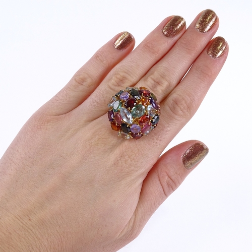 1122 - A large gem-set bombe ring, circa 1980s, gemstones include amethyst, garnet, citrine, aquamarine etc... 