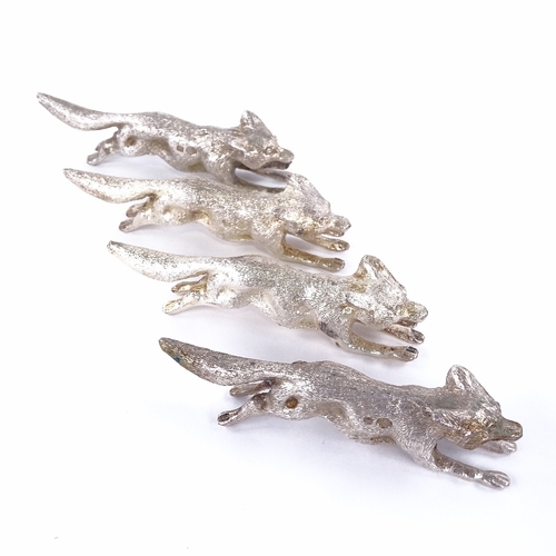 1137 - A set of 4 George V cast-silver fox knife rests, each realistically formed as a running fox, by Will... 