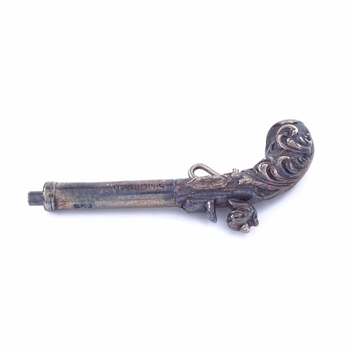 1154 - An early Victorian novelty silver propelling pencil in the form of a flintlock pistol, barrel inscri... 