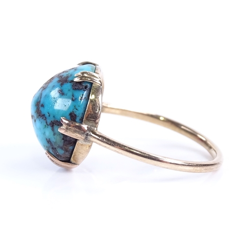 1157 - An early 20th century 9ct gold cabochon turquoise matrix ring, setting height 13.6mm, turquoise dept... 