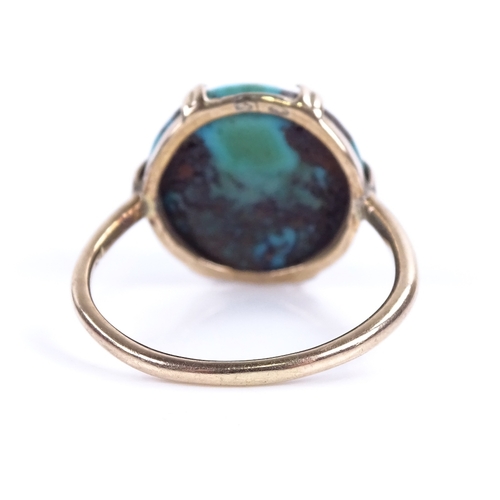 1157 - An early 20th century 9ct gold cabochon turquoise matrix ring, setting height 13.6mm, turquoise dept... 